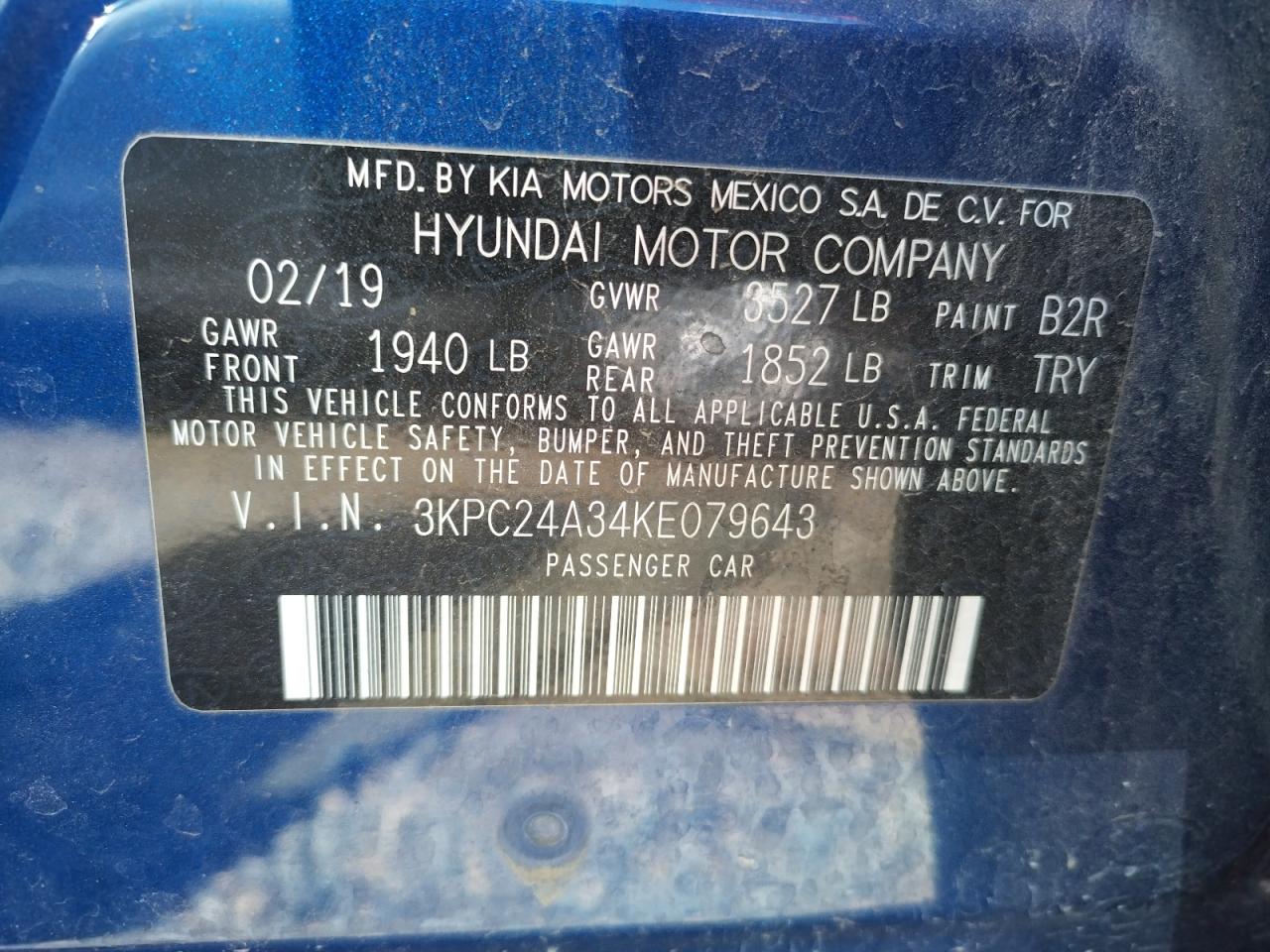 Photo 10 from auction – 2019 HYUNDAI ACCENT SE with VIN 3KPC24A34KE079643