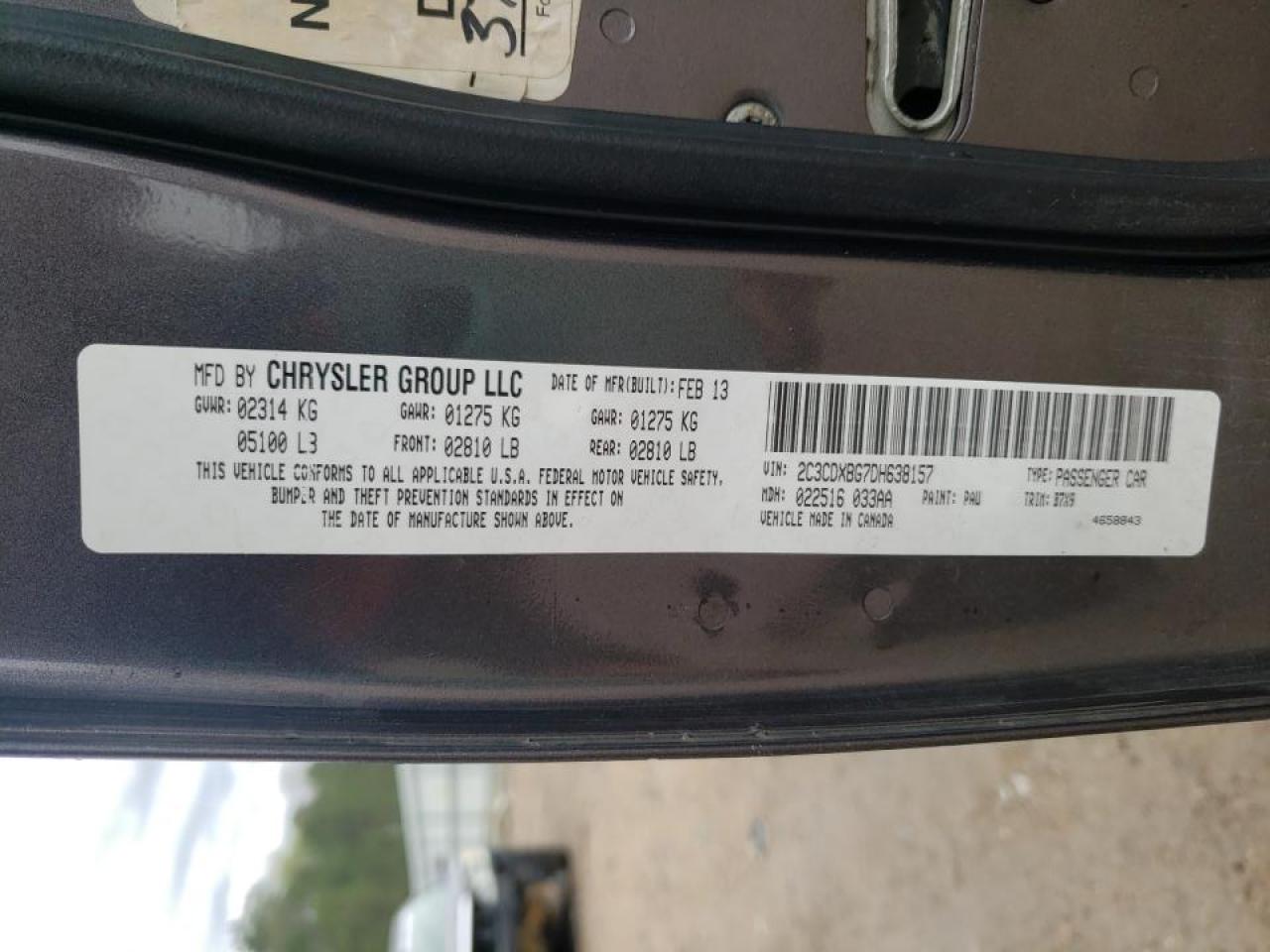 Photo 10 from auction – 2013 DODGE CHARGER SE with VIN 2C3CDXBG7DH638157