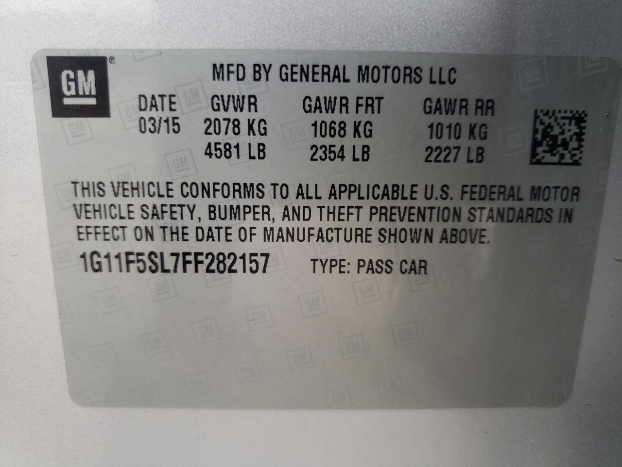 Photo 10 from auction – 2015 CHEVROLET MALIBU LTZ with VIN 1G11F5SL7FF282157