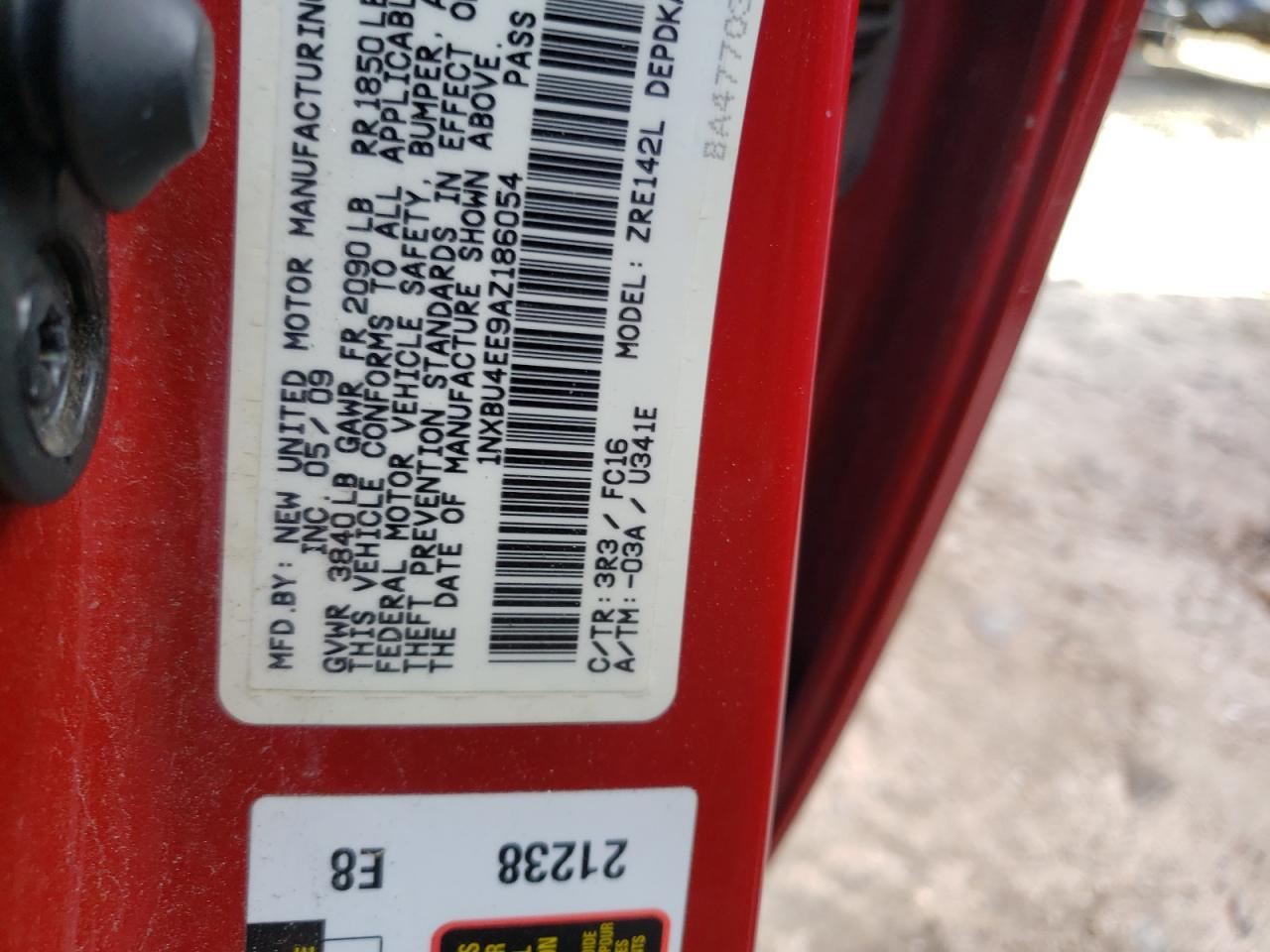 Photo 10 from auction – 2010 TOYOTA COROLLA BA with VIN 1NXBU4EE9AZ186054