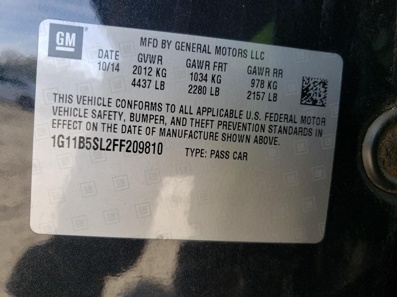 Photo 10 from auction – 2015 CHEVROLET MALIBU LS with VIN 1G11B5SL2FF209810