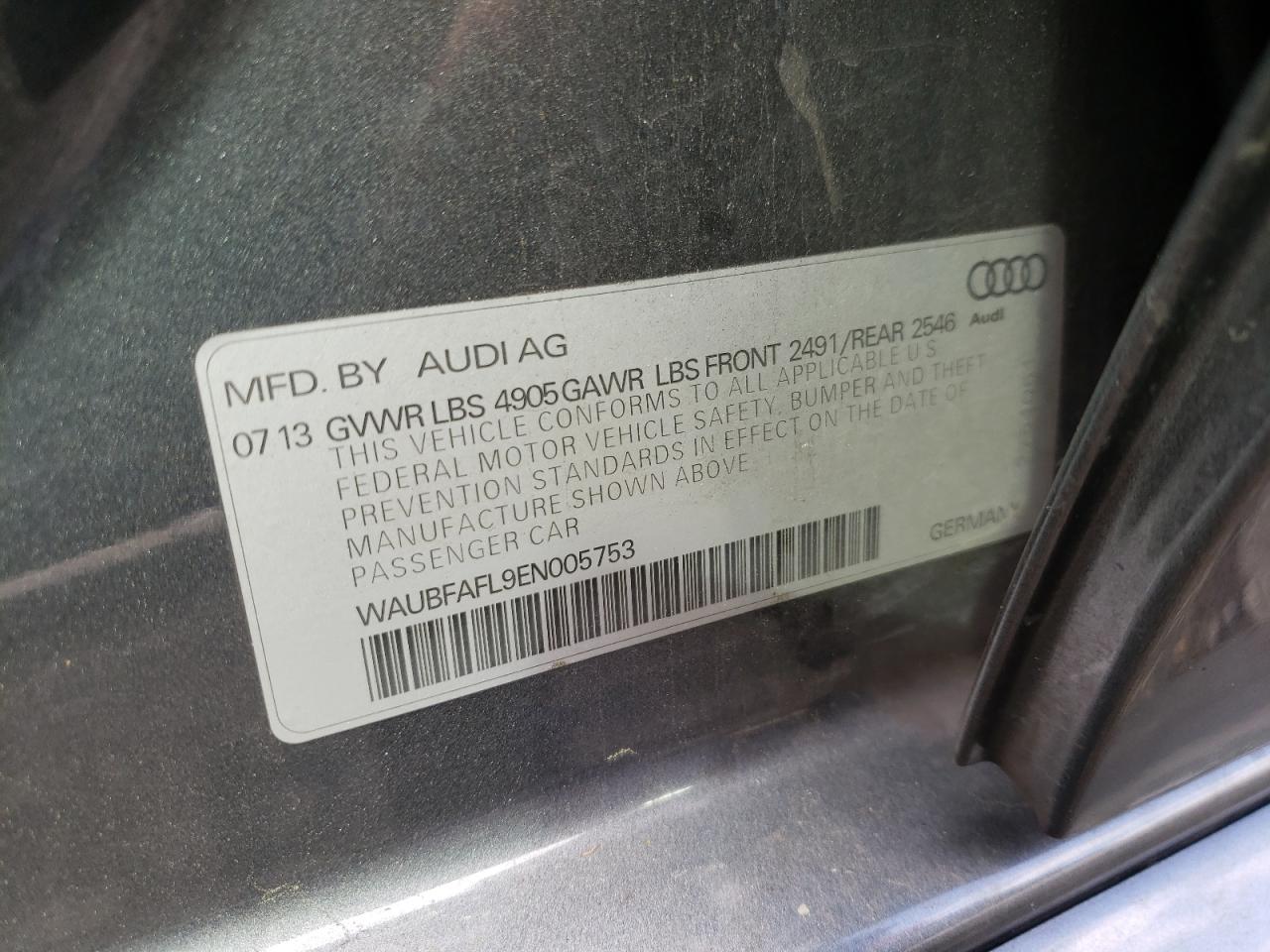 Photo 10 from auction – 2014 AUDI A4 PREMIUM with VIN WAUBFAFL9EN005753