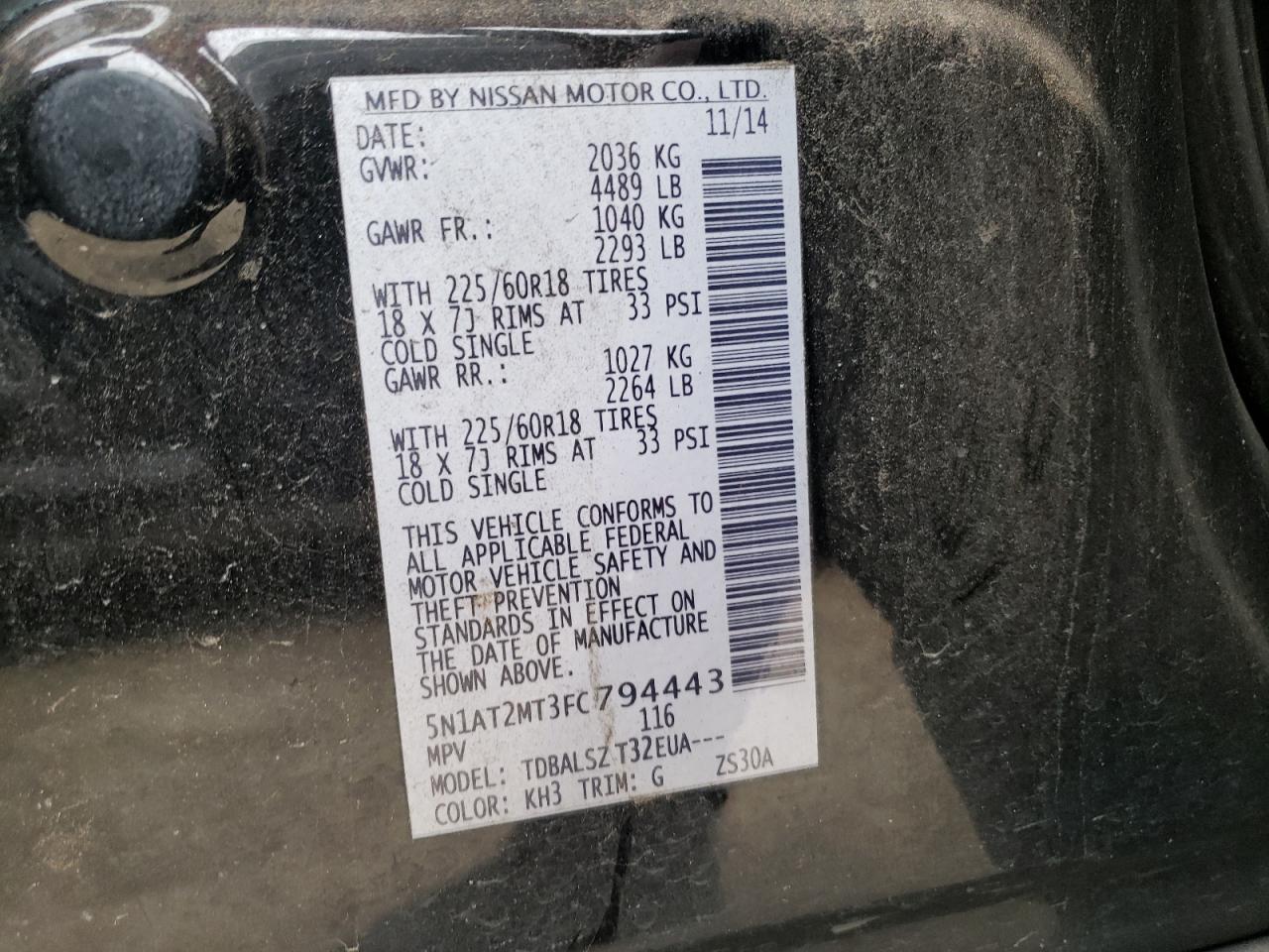 Photo 10 from auction – 2015 NISSAN ROGUE S with VIN 5N1AT2MT3FC794443