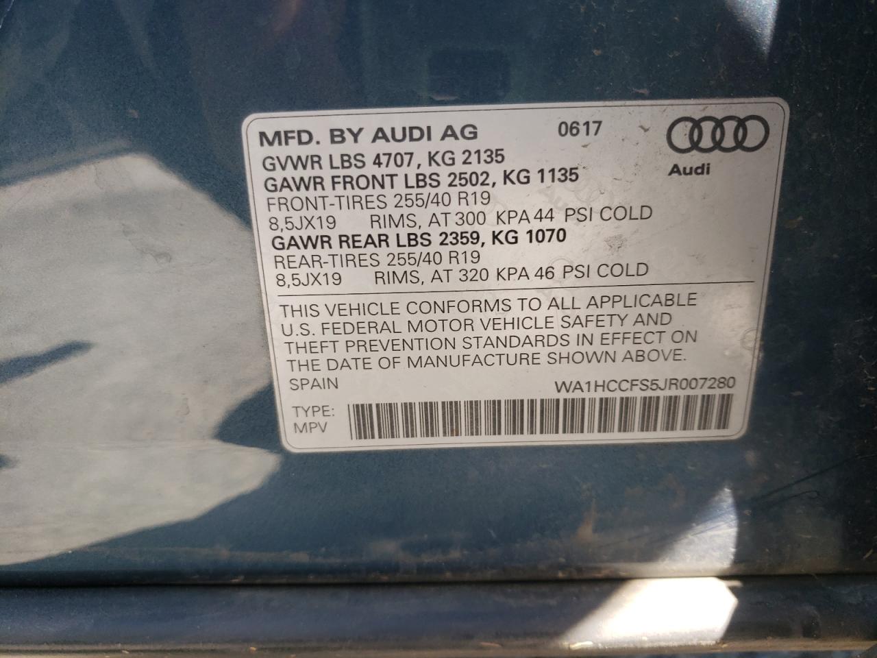 Photo 10 from auction – 2018 AUDI Q3 PREMIUM with VIN WA1HCCFS5JR007280