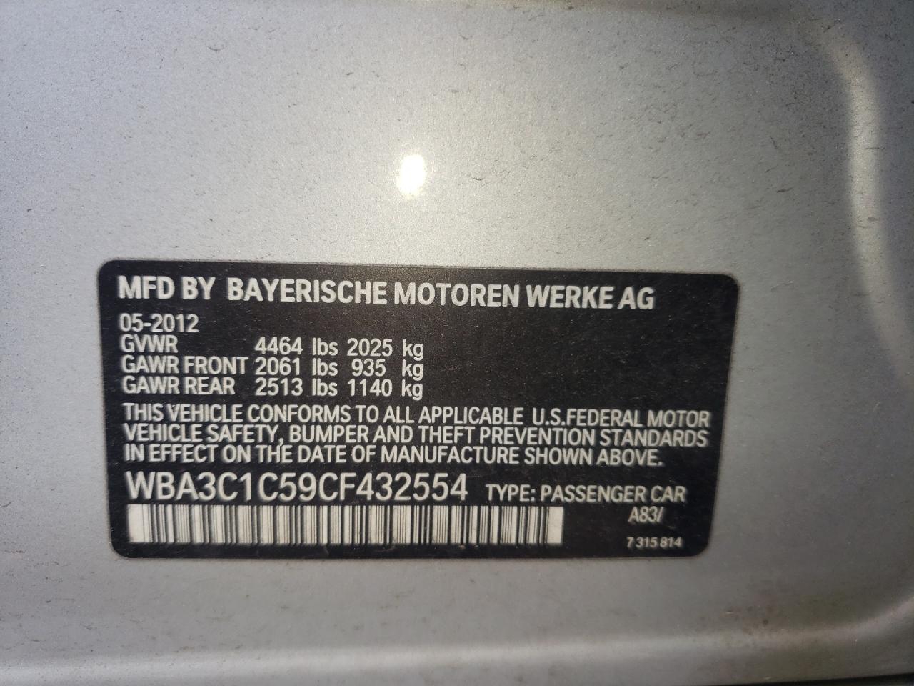 Photo 10 from auction – 2012 BMW 328 I SULE with VIN WBA3C1C59CF432554