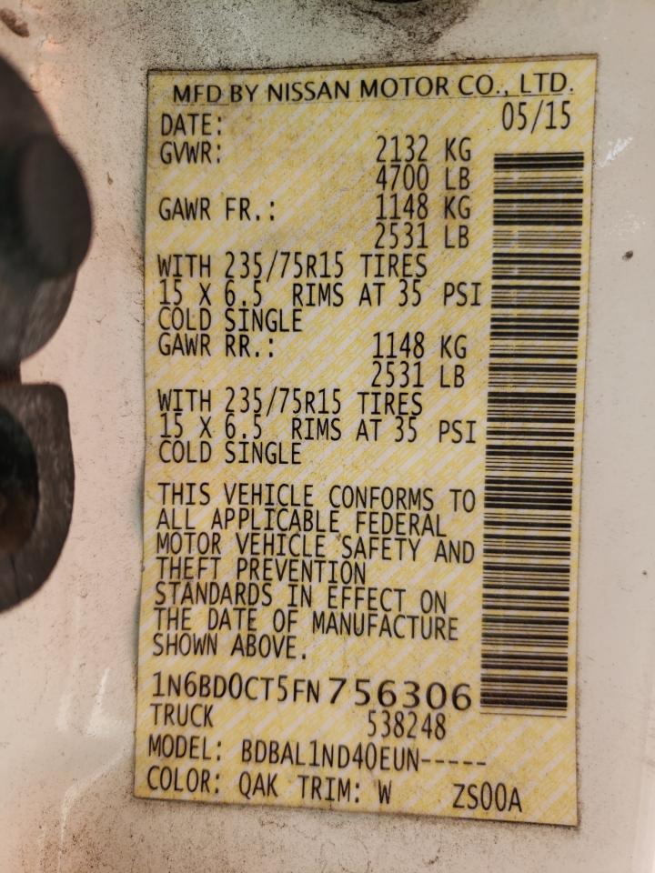 Photo 10 from auction – 2015 NISSAN FRONTIER S with VIN 1N6BD0CT5FN756306