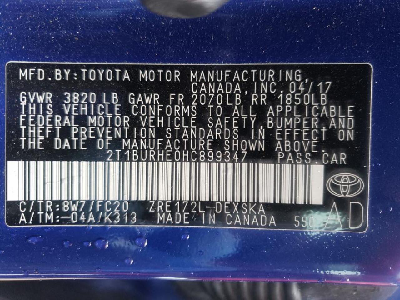 Photo 10 from auction – 2017 TOYOTA COROLLA L with VIN 2T1BURHE0HC899347