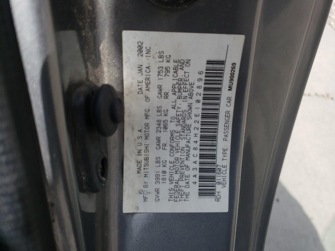 Photo 10 from auction – 2002 MITSUBISHI ECLIPSE GT with VIN 4A3AC84H22E102896