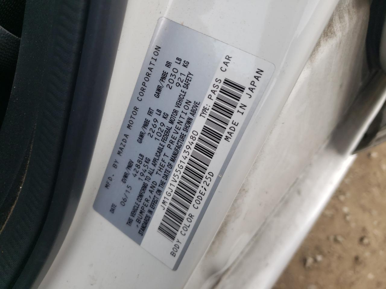 Photo 10 from auction – 2016 MAZDA 6 TOURING with VIN JM1GJ1V55G1439480
