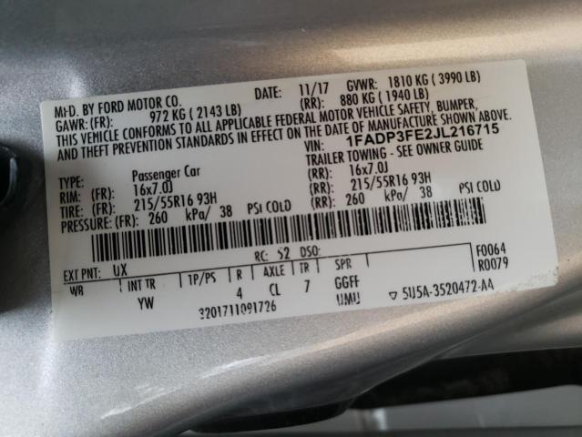 Photo 10 from auction – 2018 FORD FOCUS SE with VIN 1FADP3FE2JL216715