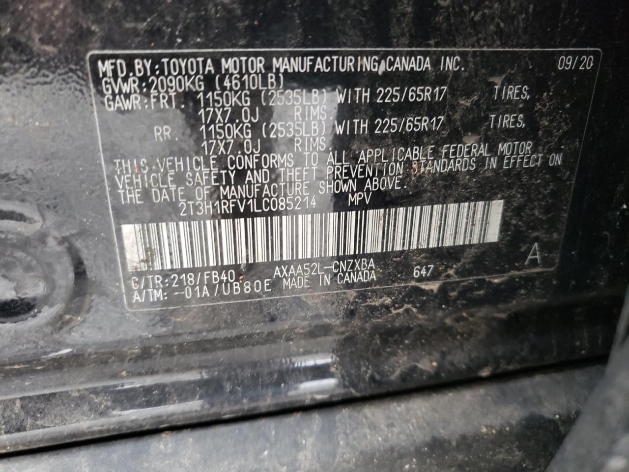 Photo 10 from auction – 2020 TOYOTA RAV4 LE with VIN 2T3H1RFV1LC085214
