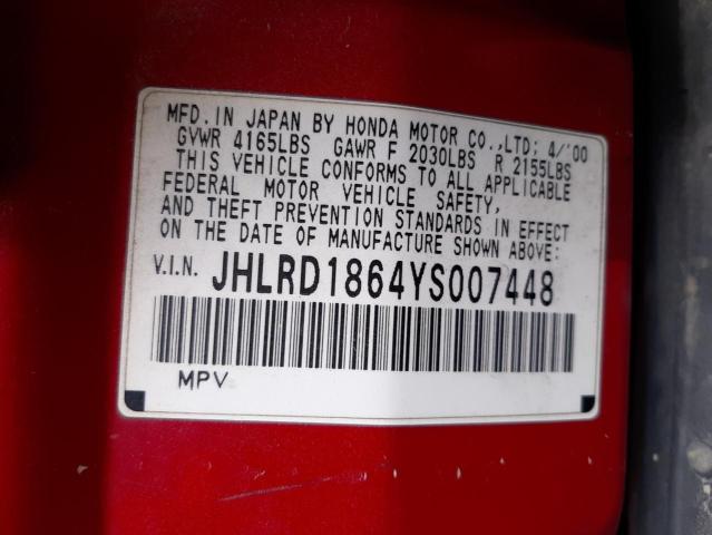 Photo 10 from auction – 2000 HONDA CR-V EX with VIN JHLRD1864YS007448