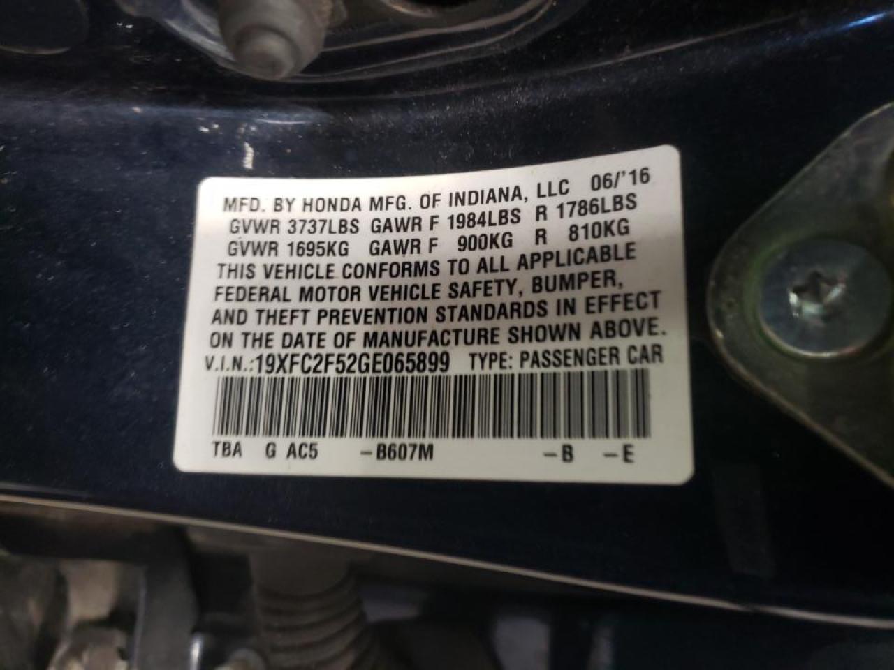 Photo 10 from auction – 2016 HONDA CIVIC LX with VIN 19XFC2F52GE065899