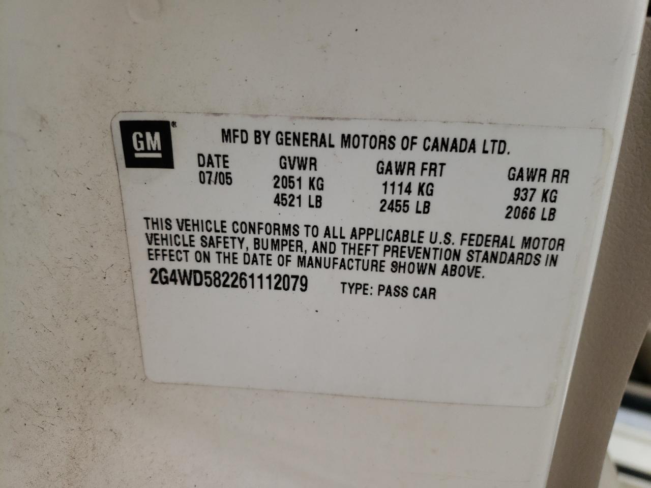 Photo 10 from auction – 2006 BUICK LACROSSE C with VIN 2G4WD582261112079