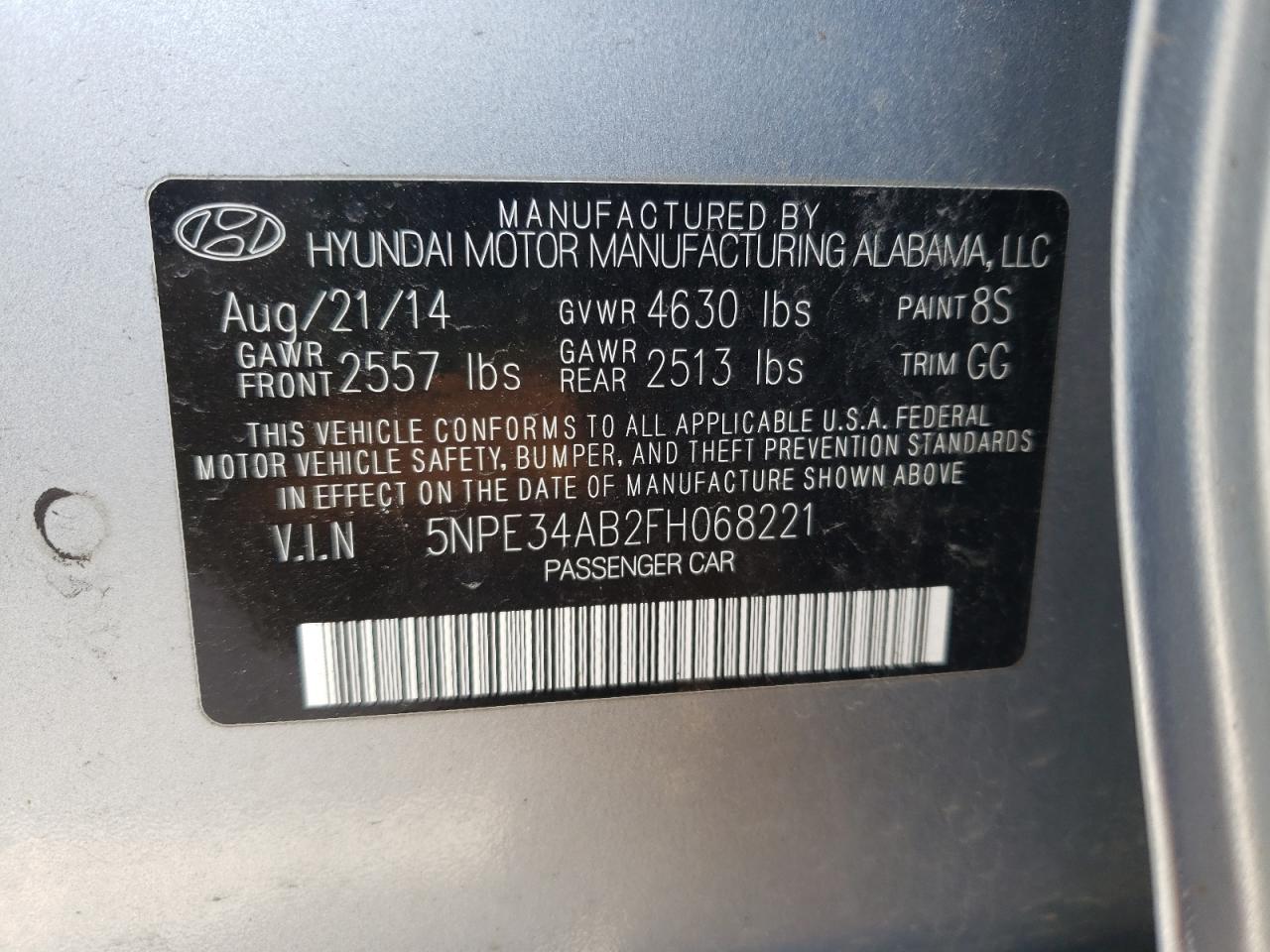 Photo 10 from auction – 2015 HYUNDAI SONATA SPO with VIN 5NPE34AB2FH068221