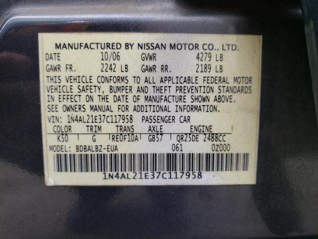 Photo 10 from auction – 2007 NISSAN ALTIMA 2.5 with VIN 1N4AL21E37C117958