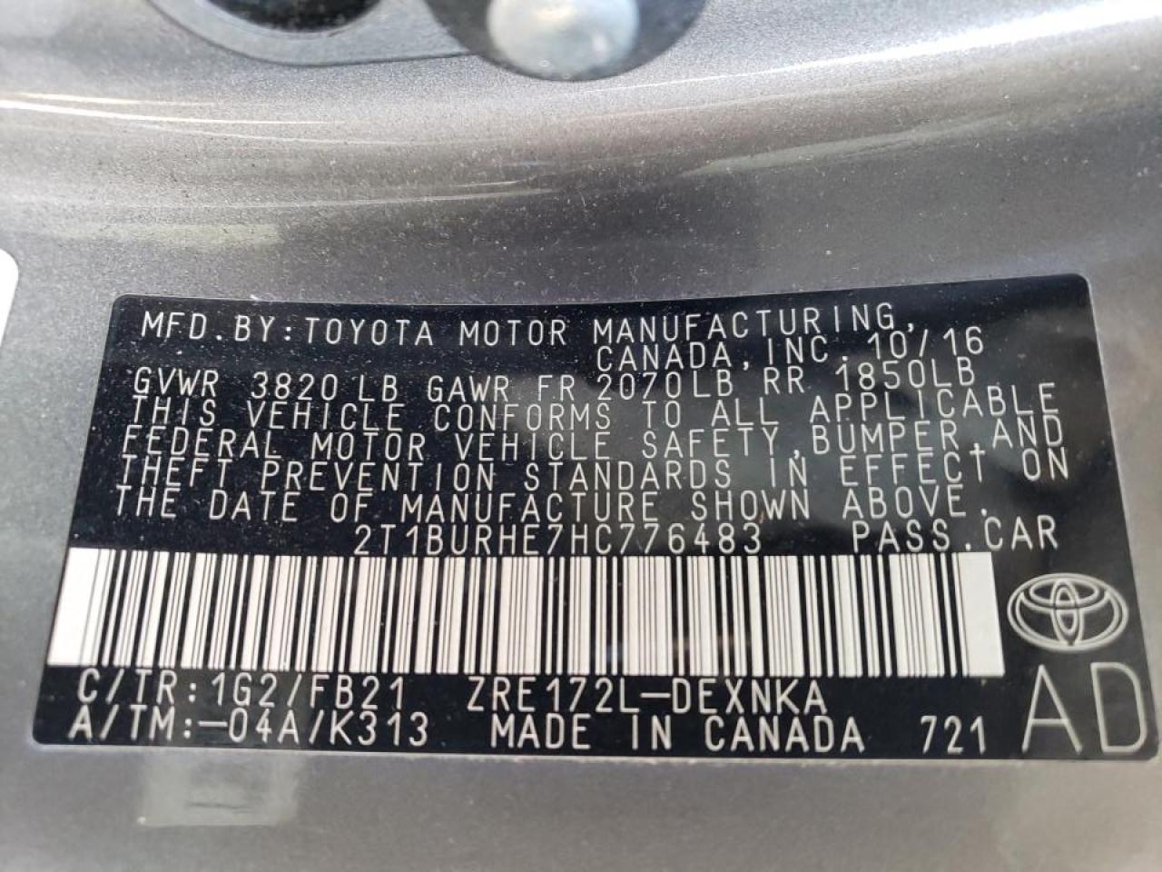 Photo 10 from auction – 2017 TOYOTA COROLLA L with VIN 2T1BURHE7HC776483