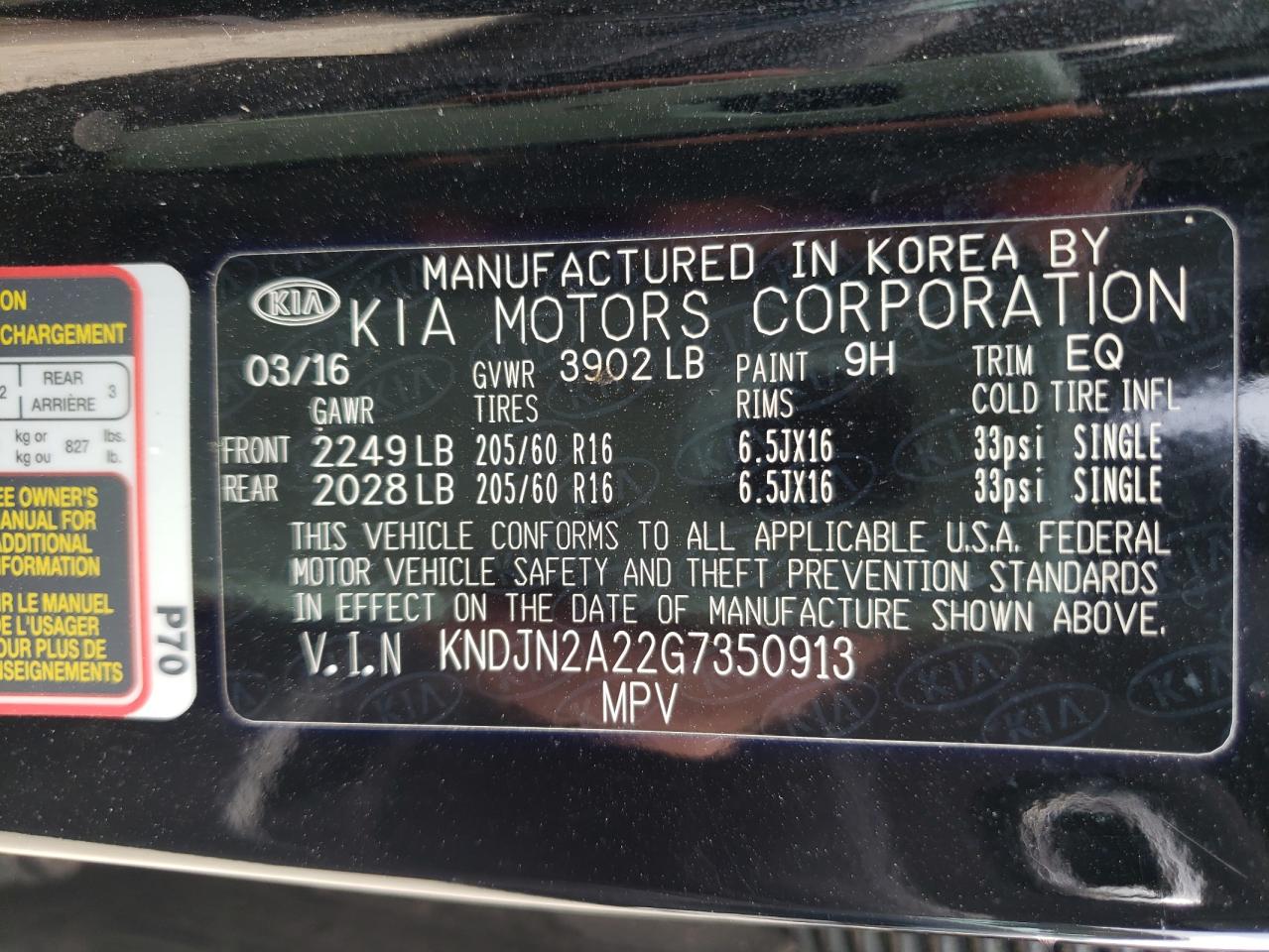 Photo 10 from auction – 2016 KIA SOUL with VIN KNDJN2A22G7350913