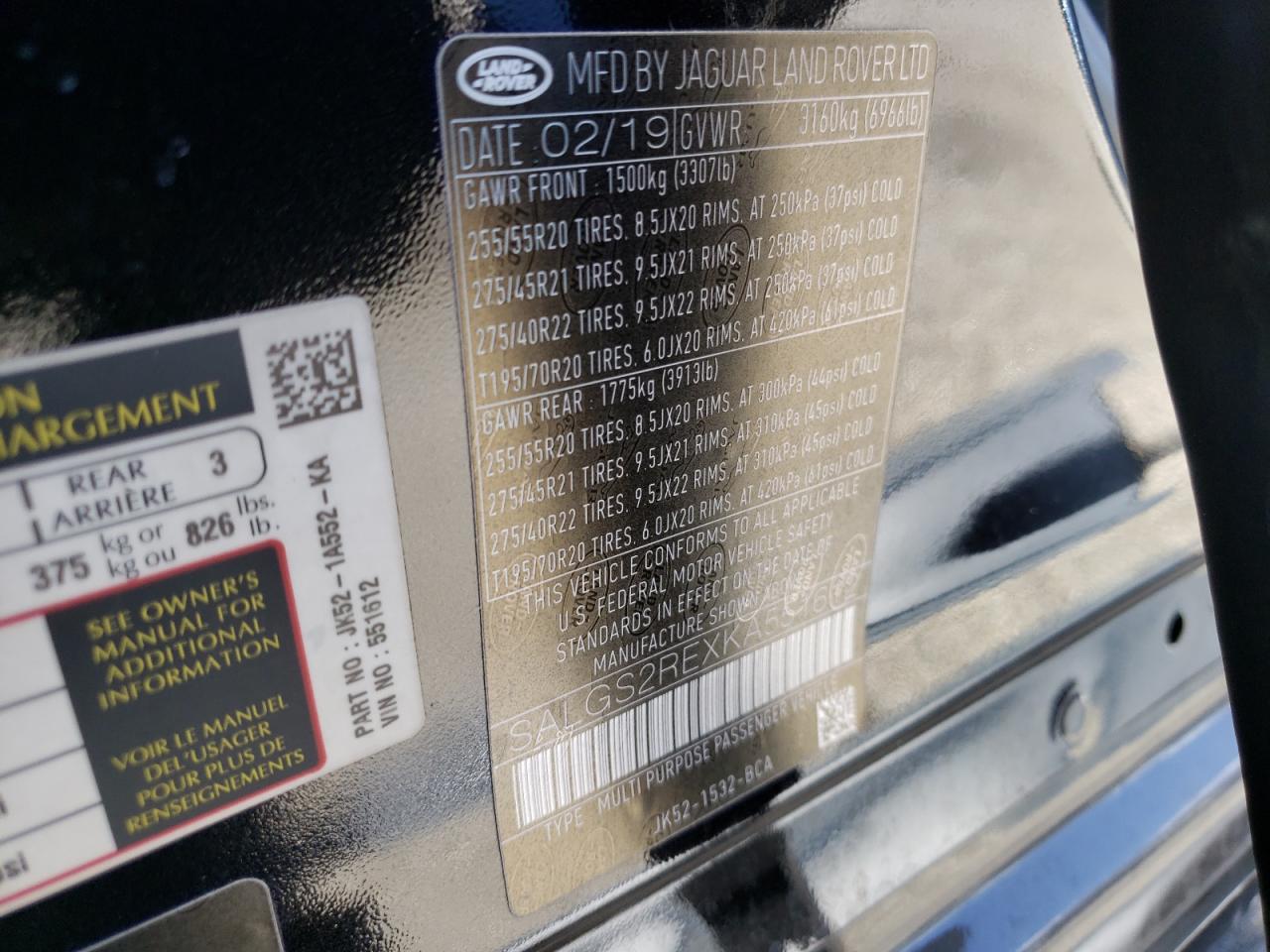 Photo 10 from auction – 2019 LAND ROVER RANGE ROVE with VIN SALGS2REXKA551612