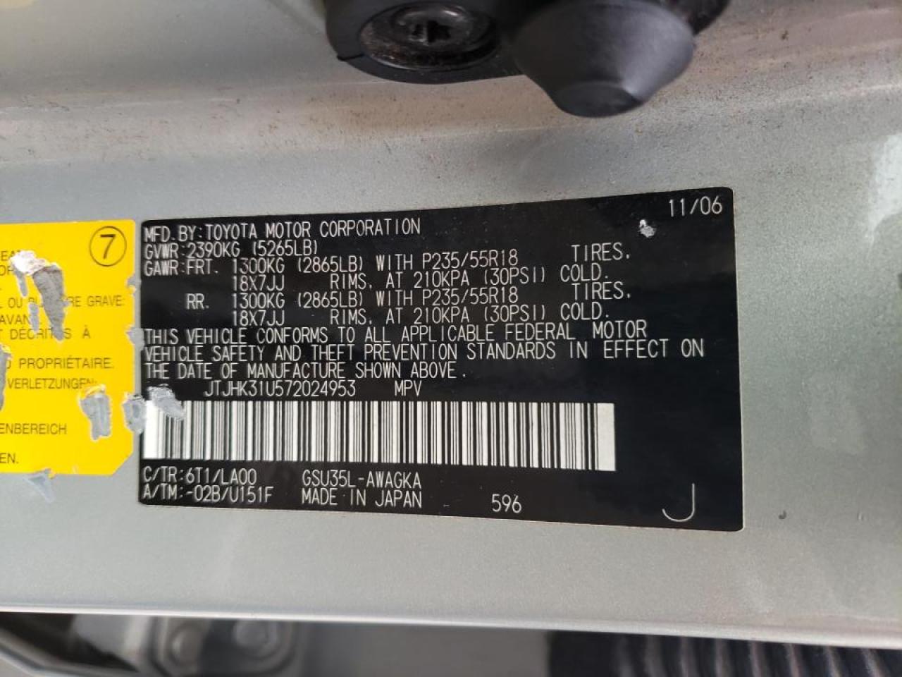 Photo 10 from auction – 2007 LEXUS RX 350 with VIN JTJHK31U572024953
