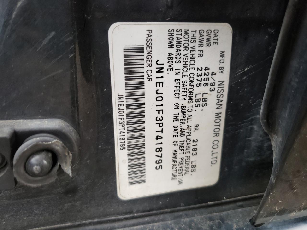 Photo 10 from auction – 1993 NISSAN MAXIMA SE with VIN JN1EJ01F3PT418795