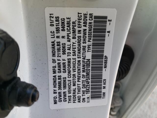 Photo 10 from auction – 2021 HONDA INSIGHT EX with VIN 19XZE4F5XME010034