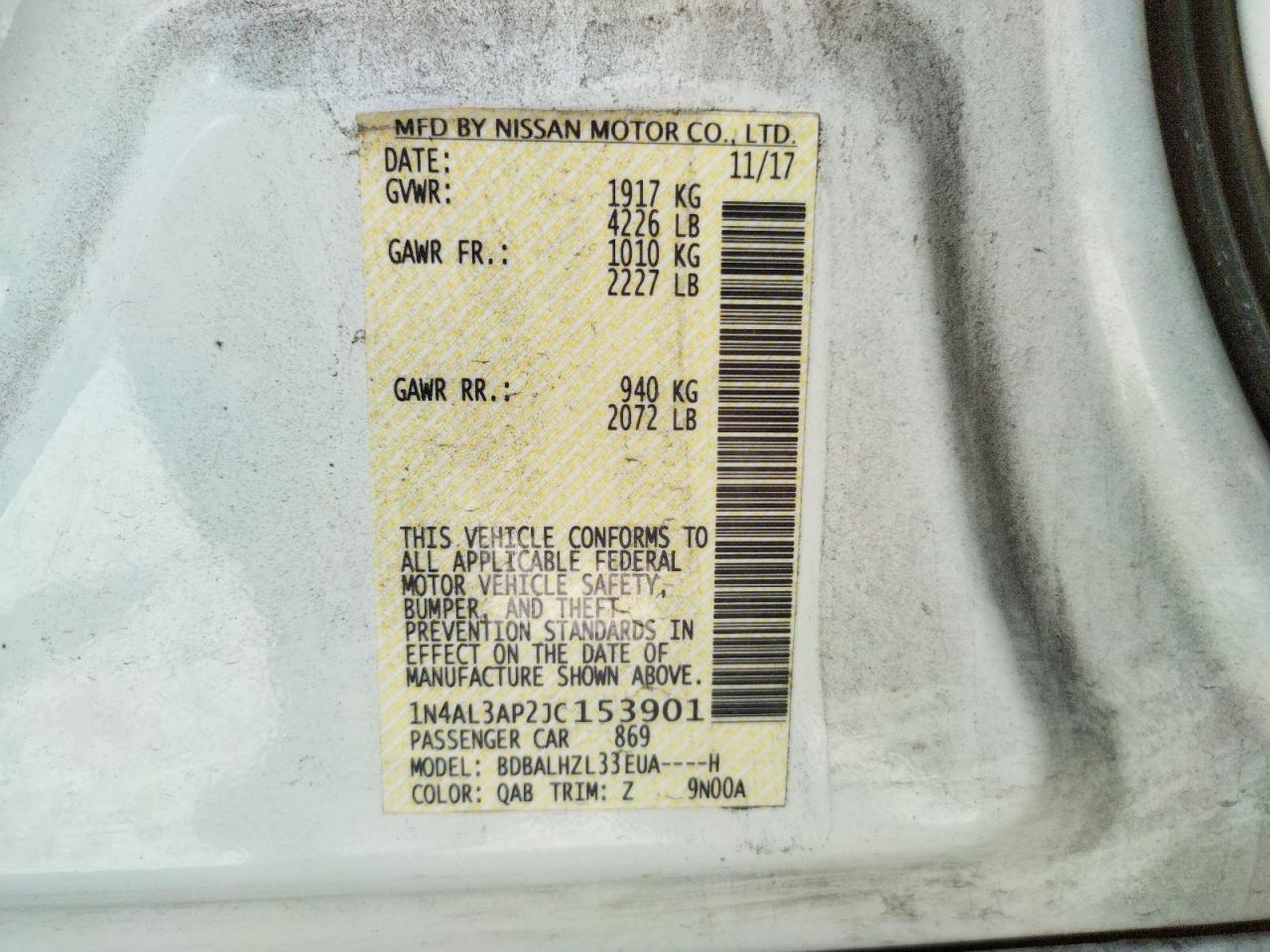 Photo 10 from auction – 2018 NISSAN ALTIMA 2.5 with VIN 1N4AL3AP2JC153901