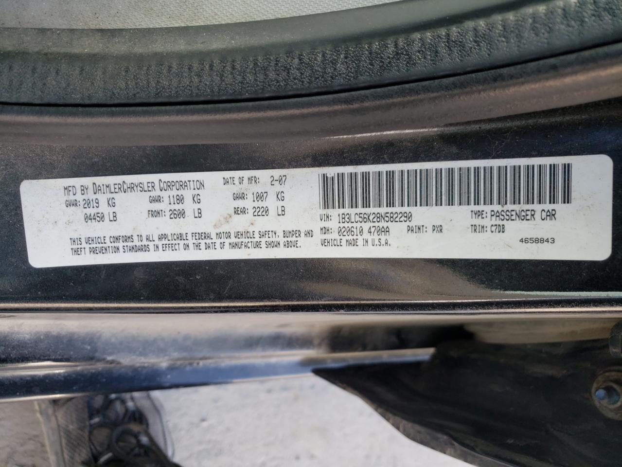 Photo 10 from auction – 2008 DODGE AVENGER SX with VIN 1B3LC56K28N582290