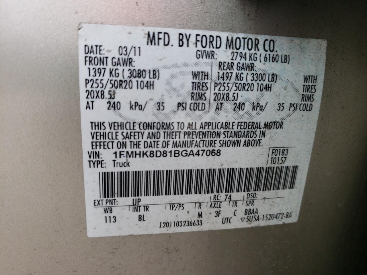 صورة رقم 10 من المزاد - 2011 FORD EXPLORER X مع VIN 1FMHK8D81BGA47068