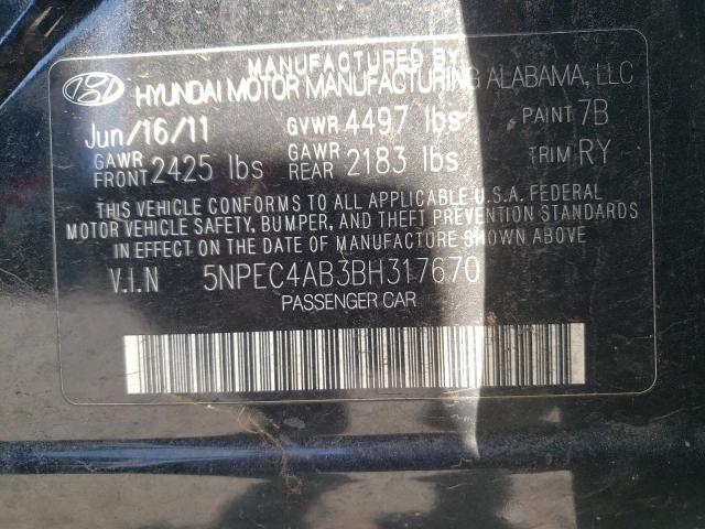 HYUNDAI SONATA SE 2011 with VIN 5NPEC4AB3BH317670 - Photo from auction