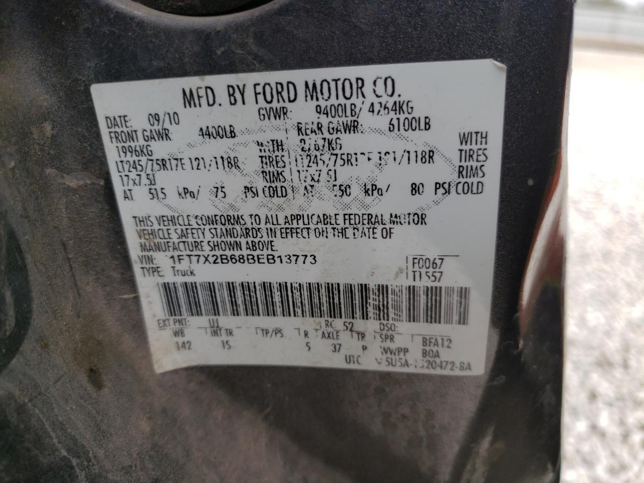 Photo 10 from auction – 2011 FORD F250 SUPER with VIN 1FT7X2B68BEB13773