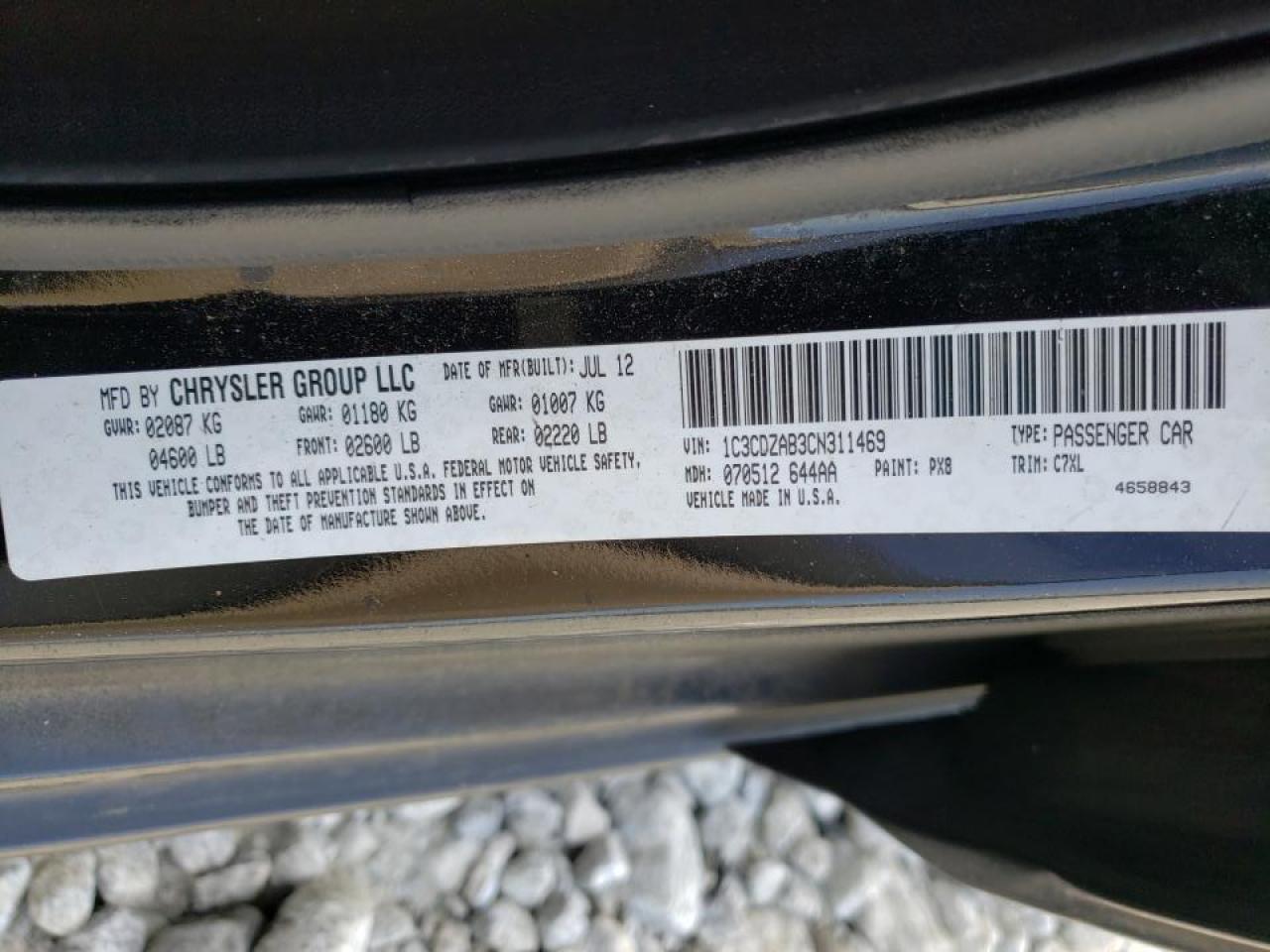 Photo 10 from auction – 2012 DODGE AVENGER SE with VIN 1C3CDZAB3CN311469