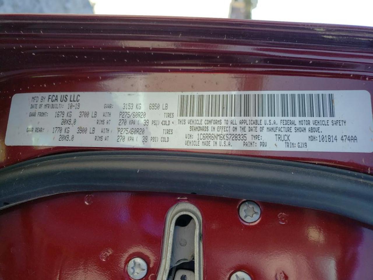 Photo 10 from auction – 2019 RAM 1500 CLASS with VIN 1C6RR6NM6KS728335