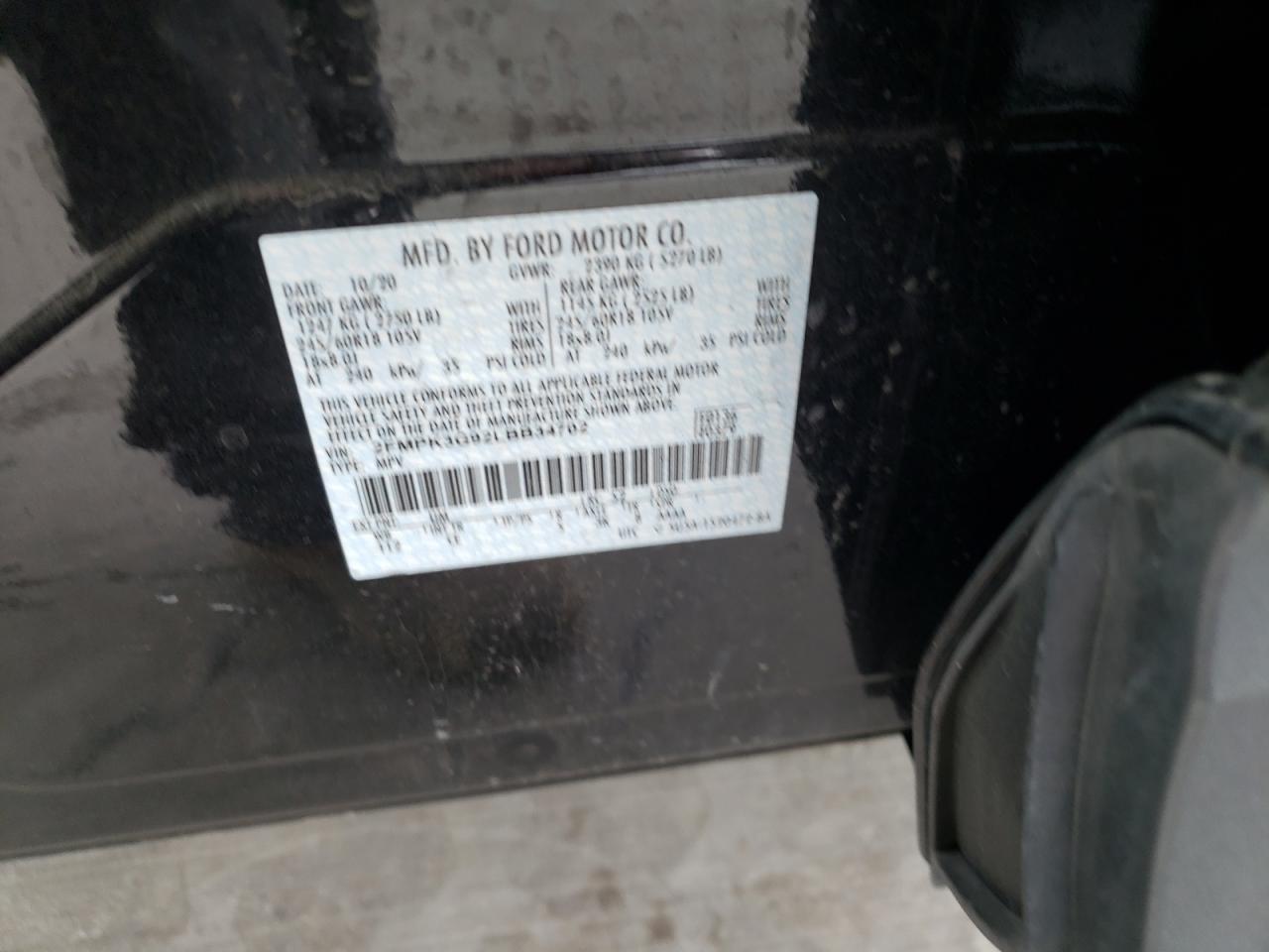 Photo 10 from auction – 2020 FORD EDGE SE with VIN 2FMPK3G92LBB34702