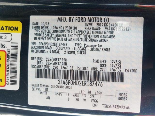 Photo 10 from auction – 2014 FORD FUSION SE with VIN 3FA6P0HD2ER187476