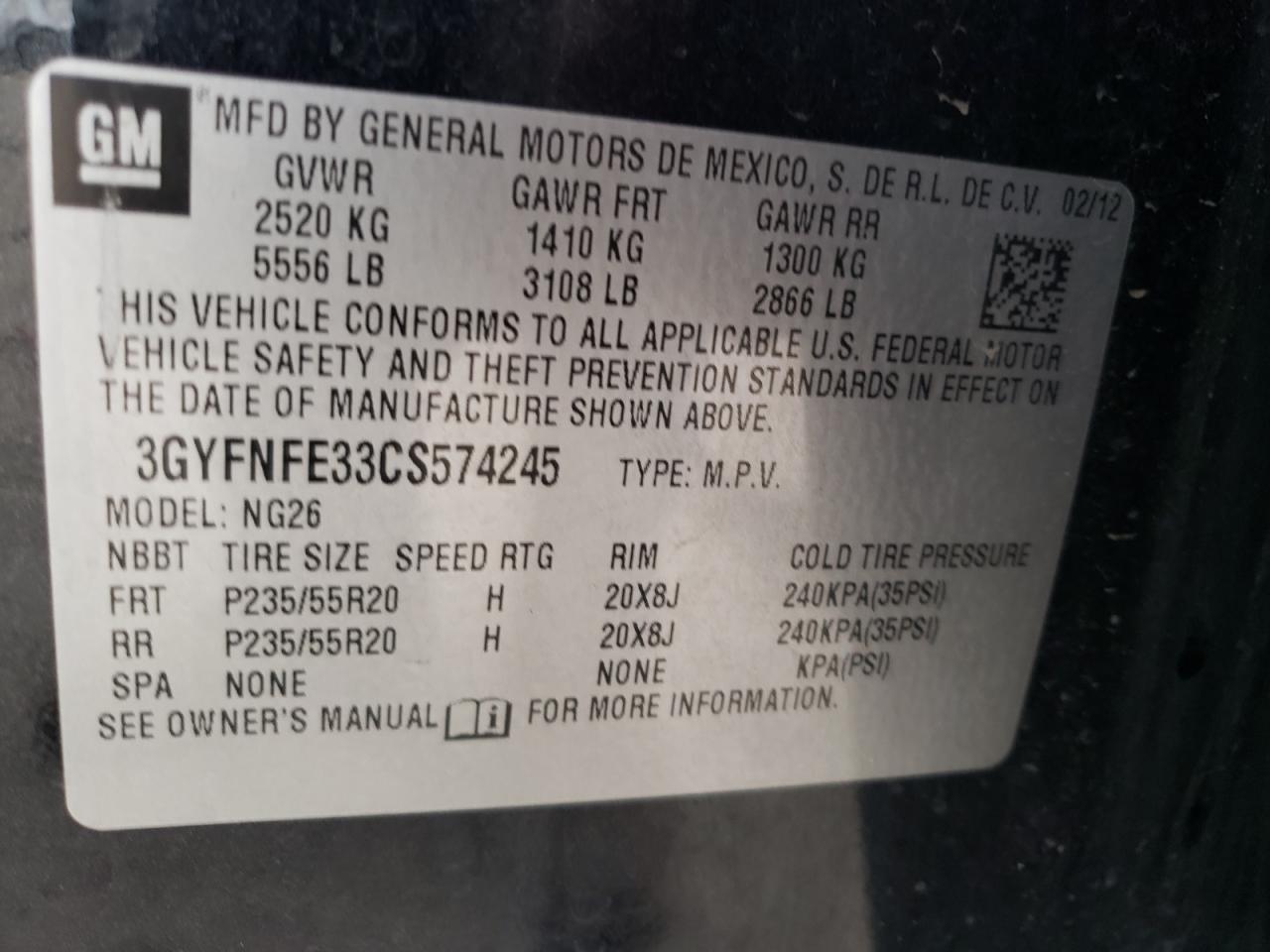 Photo 10 from auction – 2012 CADILLAC SRX PREMIU with VIN 3GYFNFE33CS574245
