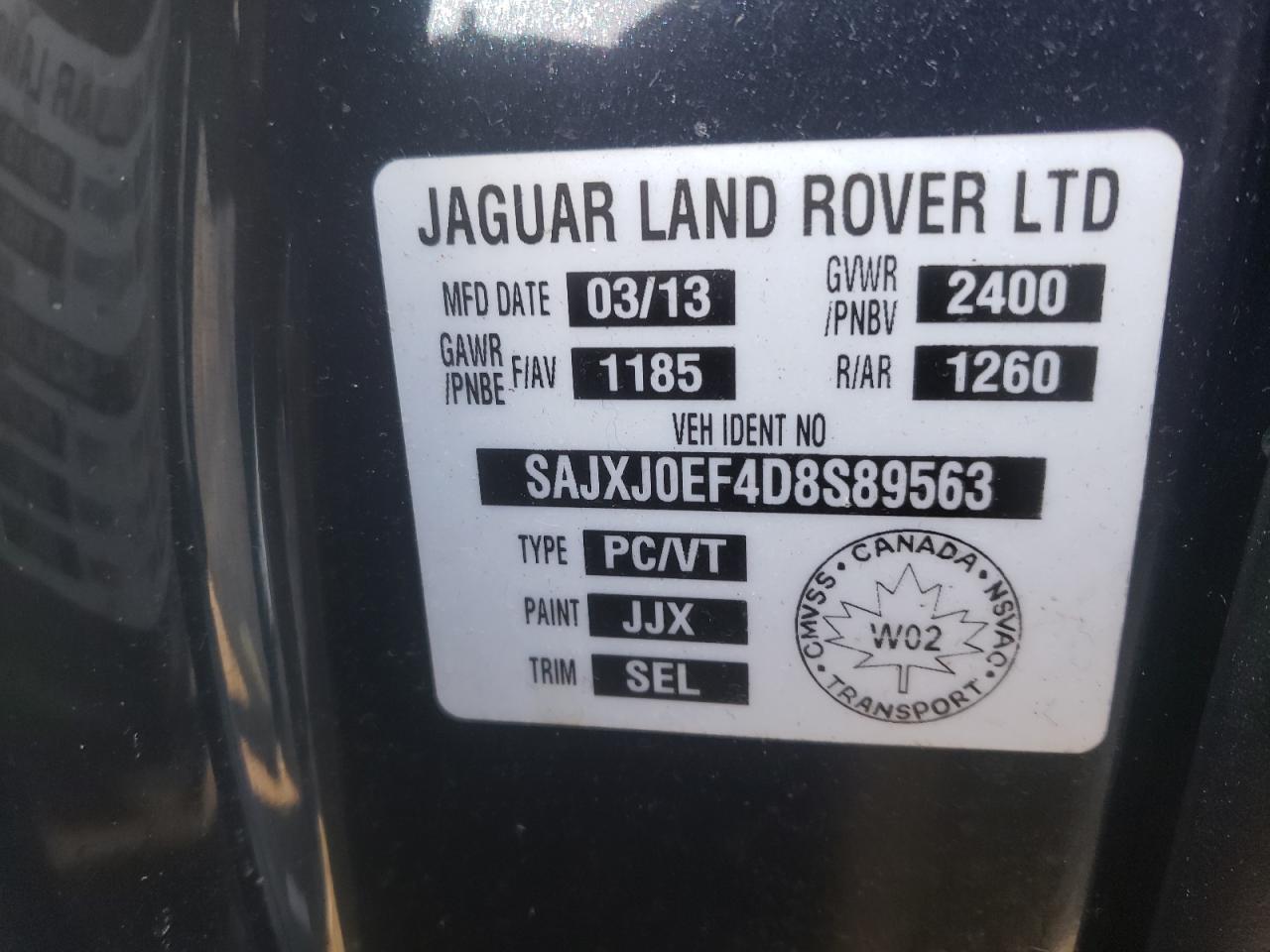 Photo 10 from auction – 2013 JAGUAR XF with VIN SAJXJ0EF4D8S89563