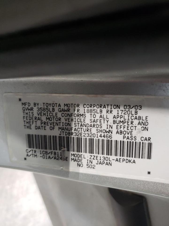Photo 10 from auction – 2003 TOYOTA COROLLA CE with VIN JTDBR32E232014466