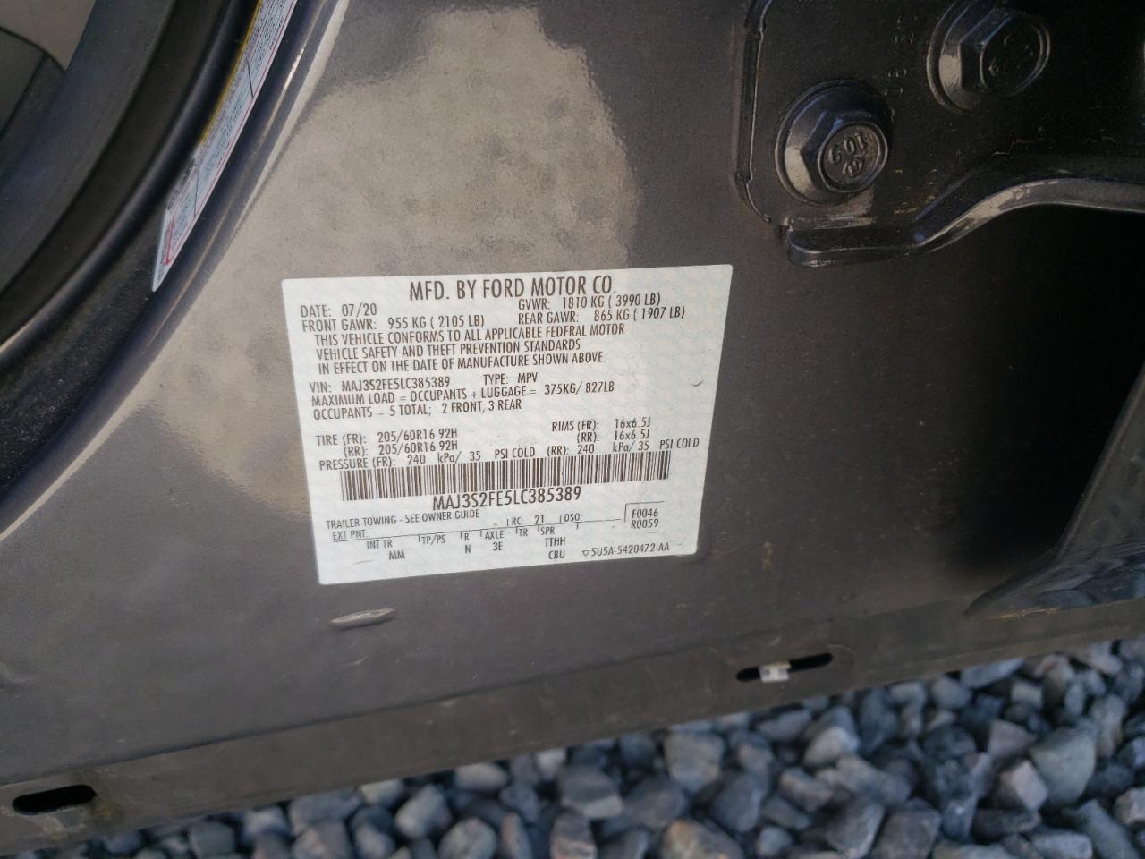 Photo 10 from auction – 2020 FORD ECOSPORT S with VIN MAJ3S2FE5LC385389