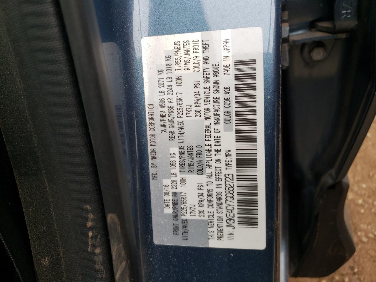 Photo 10 from auction – 2016 MAZDA CX-5 TOURI with VIN JM3KE4CY7G0852723