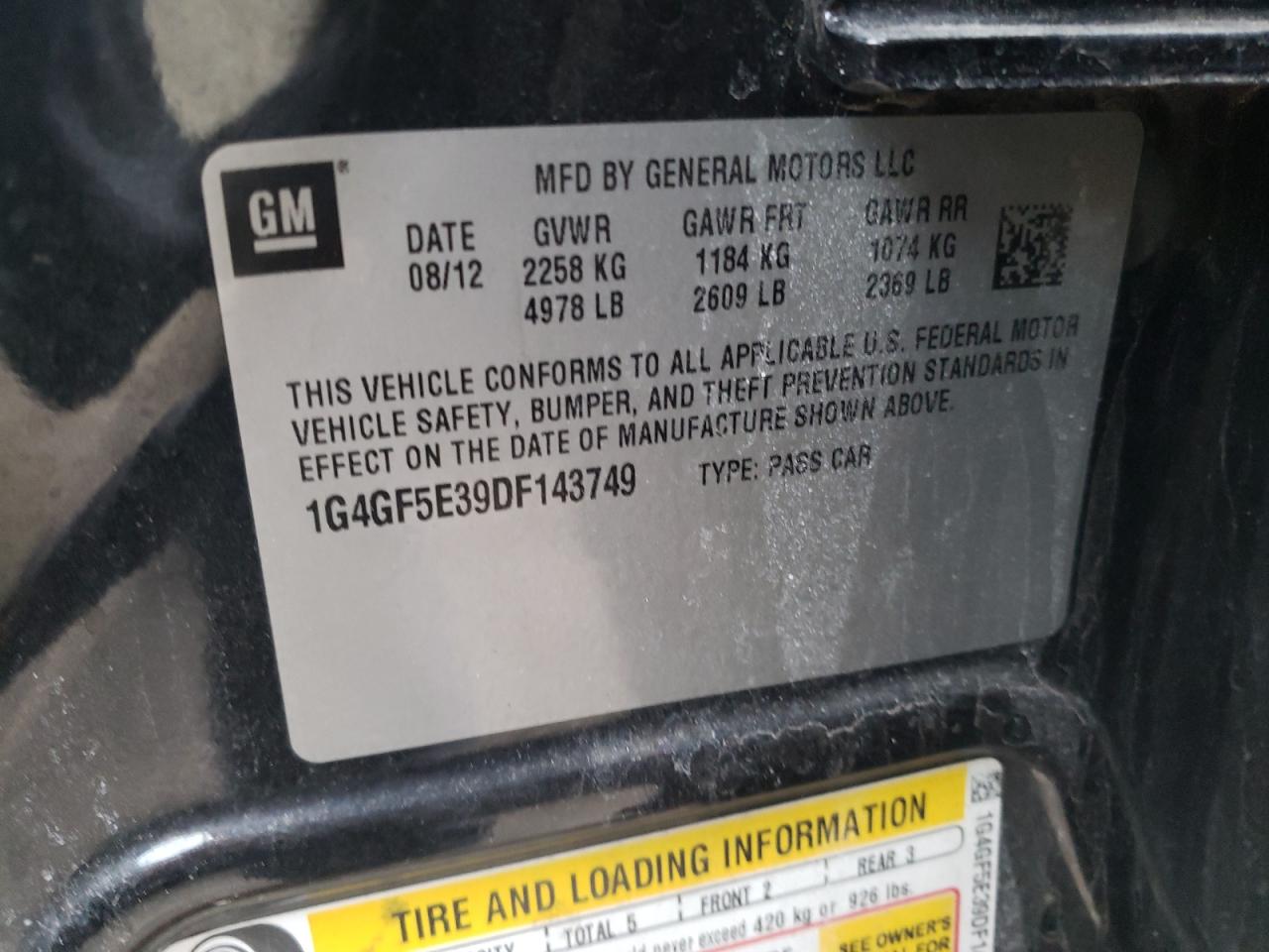 Photo 10 from auction – 2013 BUICK LACROSSE P with VIN 1G4GF5E39DF143749