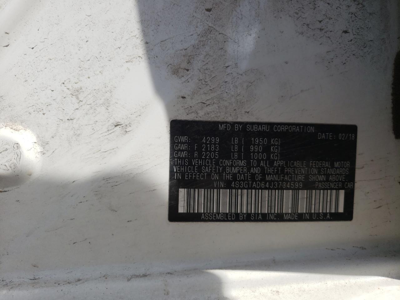 Photo 10 from auction – 2018 SUBARU IMPREZA PR with VIN 4S3GTAD64J3734599