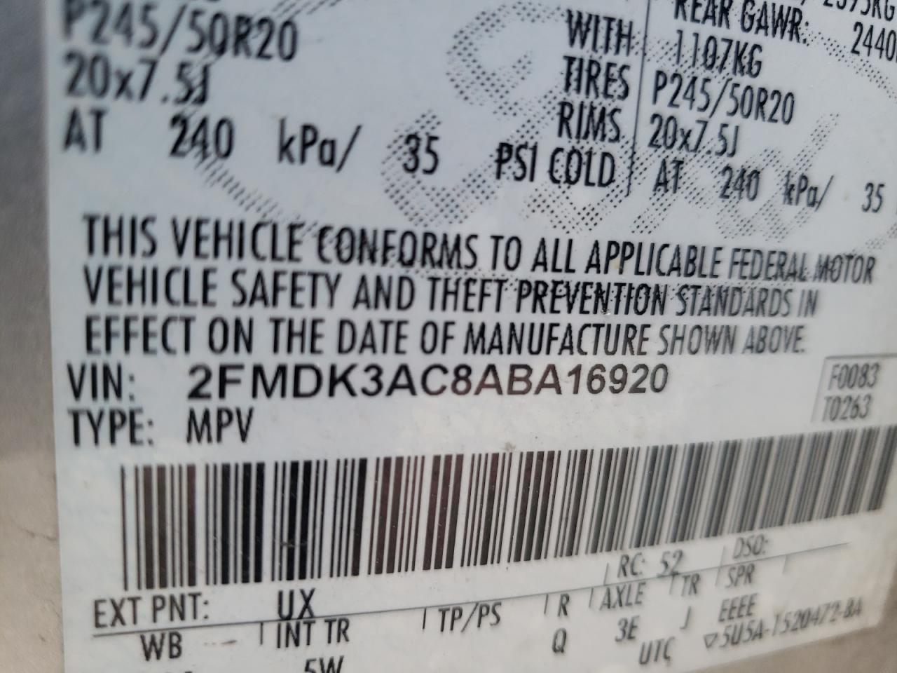 Photo 10 from auction – 2010 FORD EDGE SPORT with VIN 2FMDK3AC8ABA16920