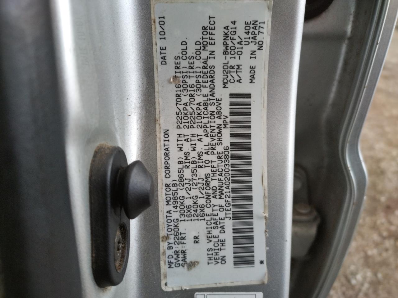Photo 10 from auction – 2002 TOYOTA HIGHLANDER with VIN JTEGF21A020033806