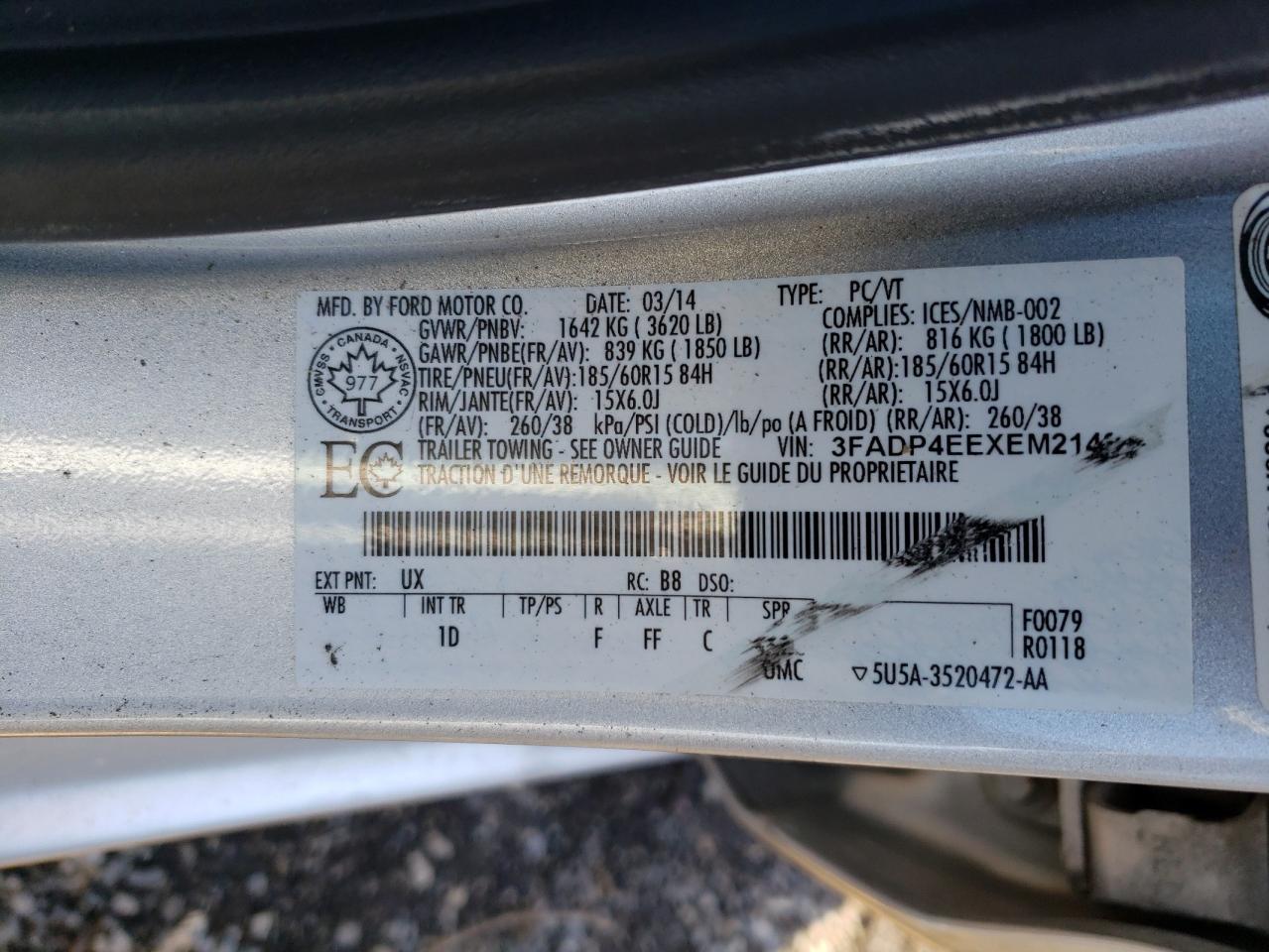Photo 10 from auction – 2014 FORD FIESTA SE with VIN 3FADP4EEXEM214027
