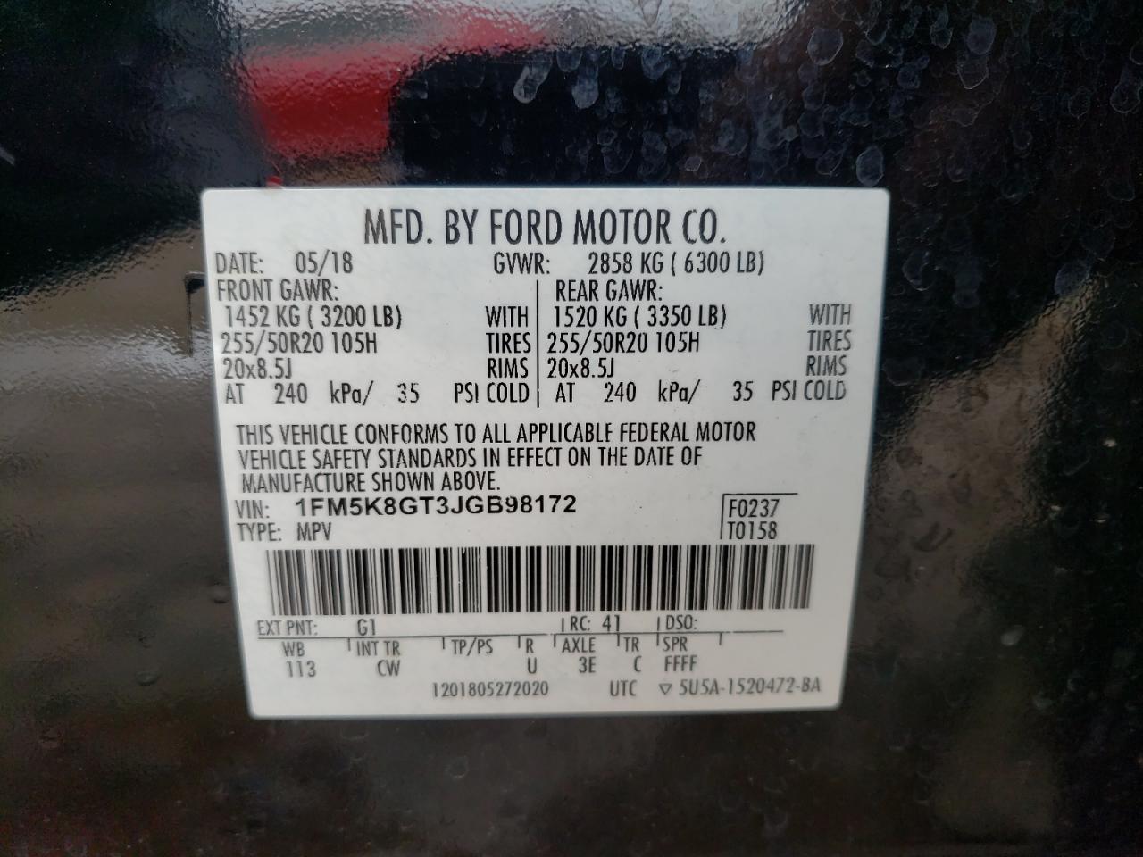 Photo 10 from auction – 2018 FORD EXPLORER S with VIN 1FM5K8GT3JGB98172
