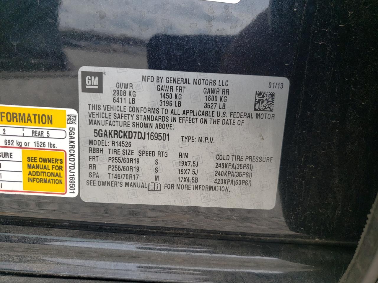 Photo 10 from auction – 2013 BUICK ENCLAVE with VIN 5GAKRCKD7DJ169501