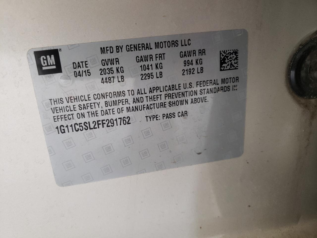 Photo 10 from auction – 2015 CHEVROLET MALIBU 1LT with VIN 1G11C5SL2FF291762