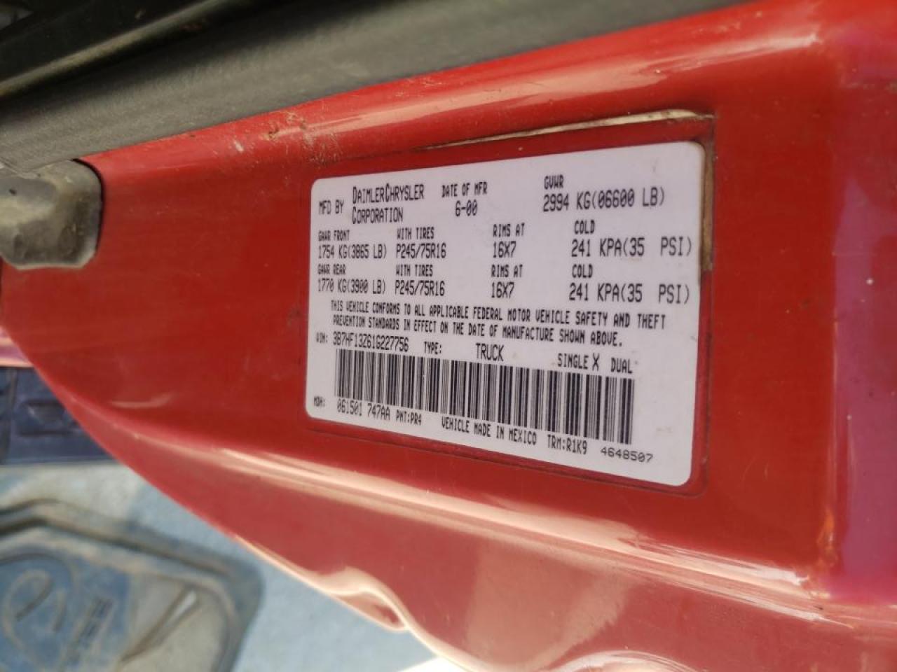 Photo 10 from auction – 2001 DODGE RAM 1500 with VIN 3B7HF13Z61G227756