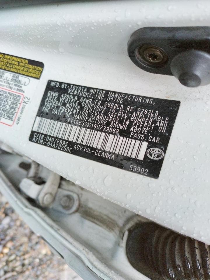 Photo 10 from auction – 2006 TOYOTA CAMRY LE with VIN 4T1BE32K16U739868
